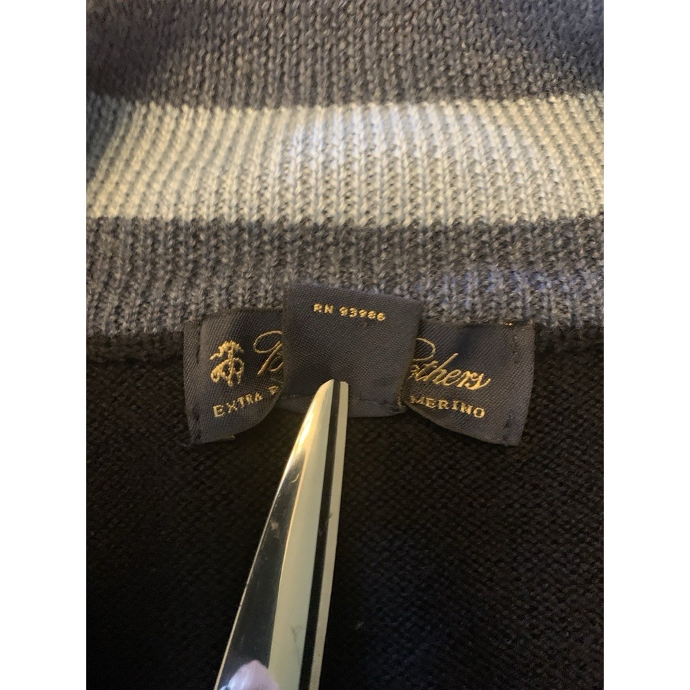 Brooks Brothers Extra Fine Italian Merino Wool Sweater Navy 1/4 Button Up Mens M - Picture 14 of 16